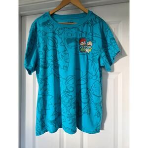 Nickelodeon Rugrats T-Shirt XXL All Over Print  Tommy Chuckie Reptar Teal Rare